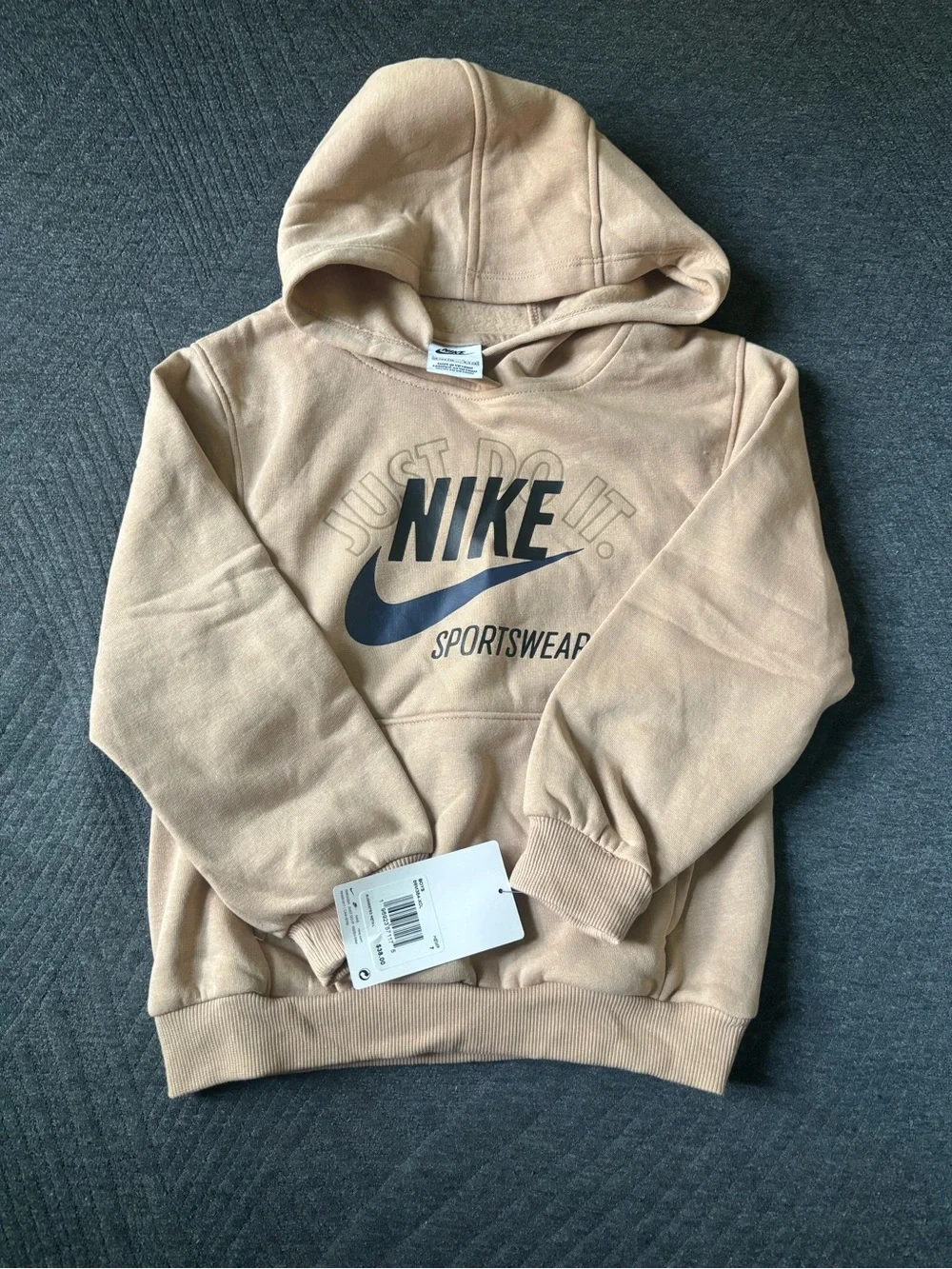 Nike Kids Beige Hoodie with Black Logo